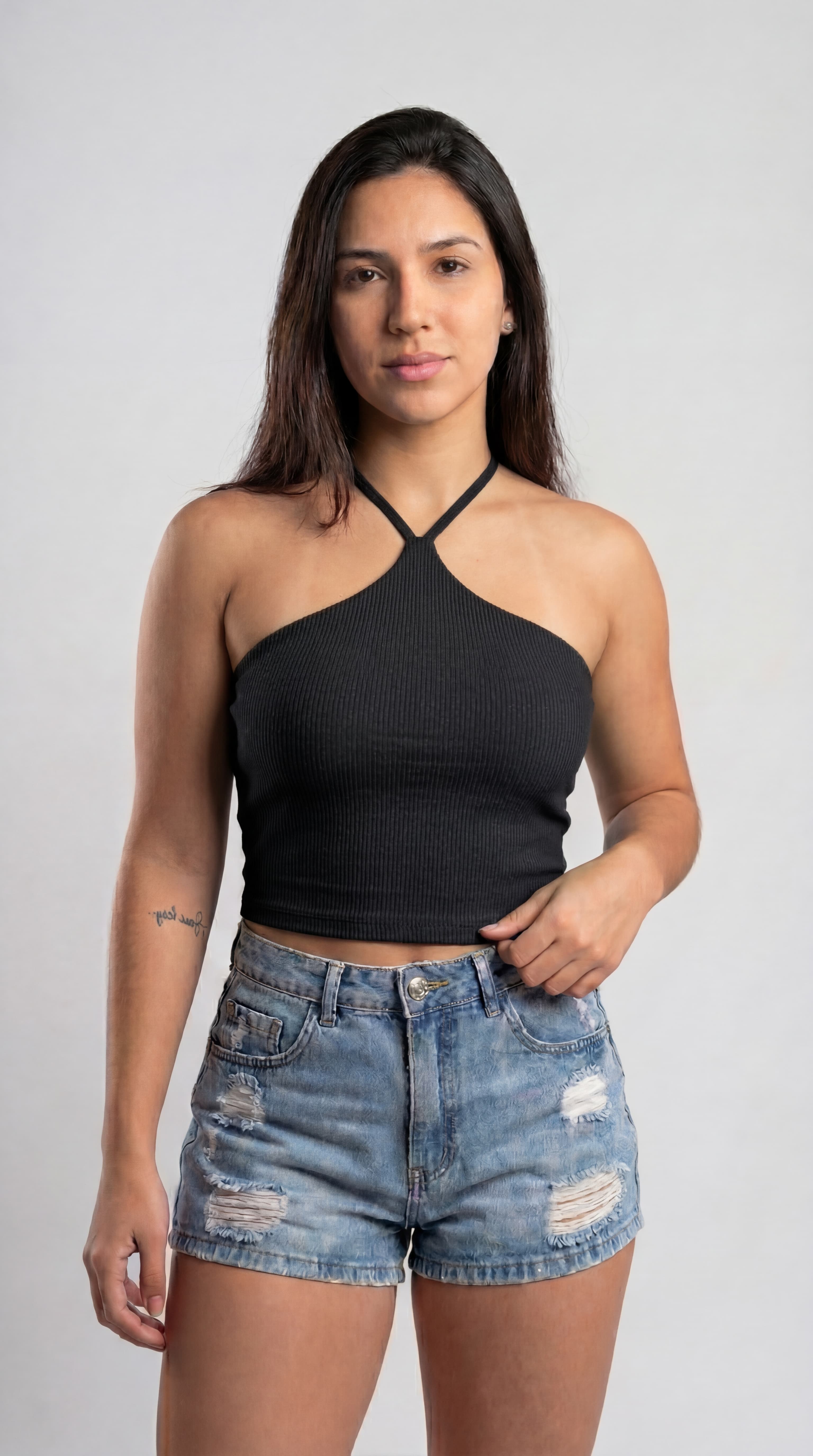 Cropped Triângulo Tecido Canelado