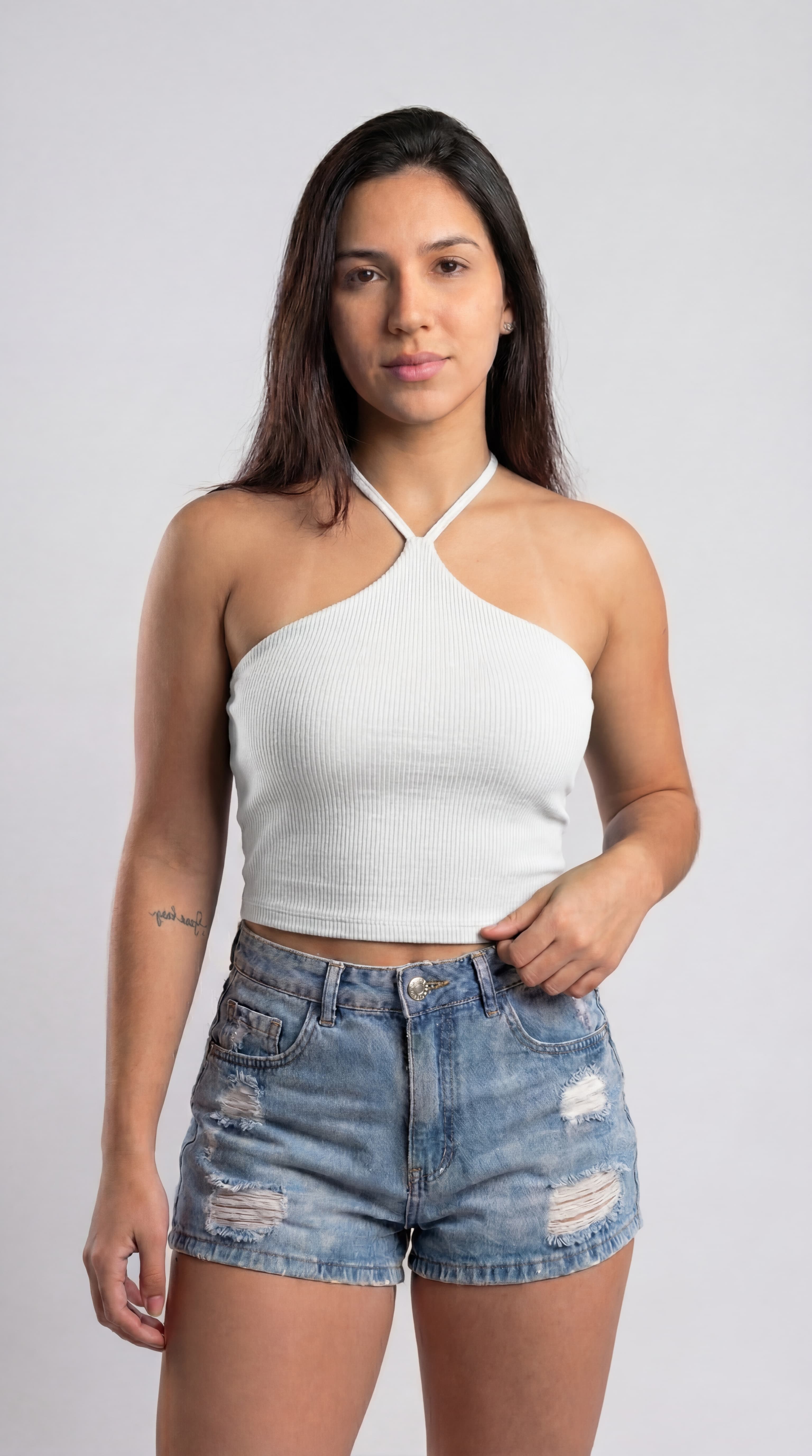 Cropped Triângulo Tecido Canelado